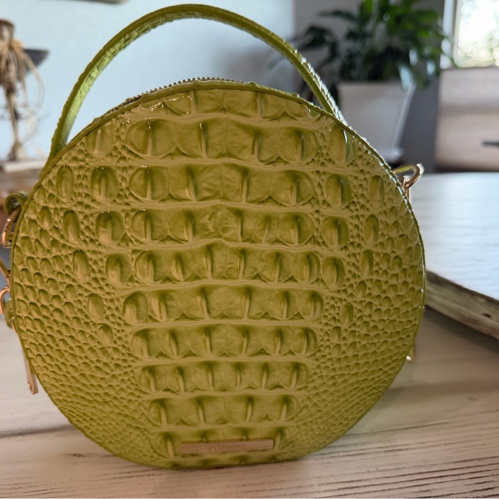 Brahmin Lime Green Croc-Embossed Round Handbag 
8x8x3
